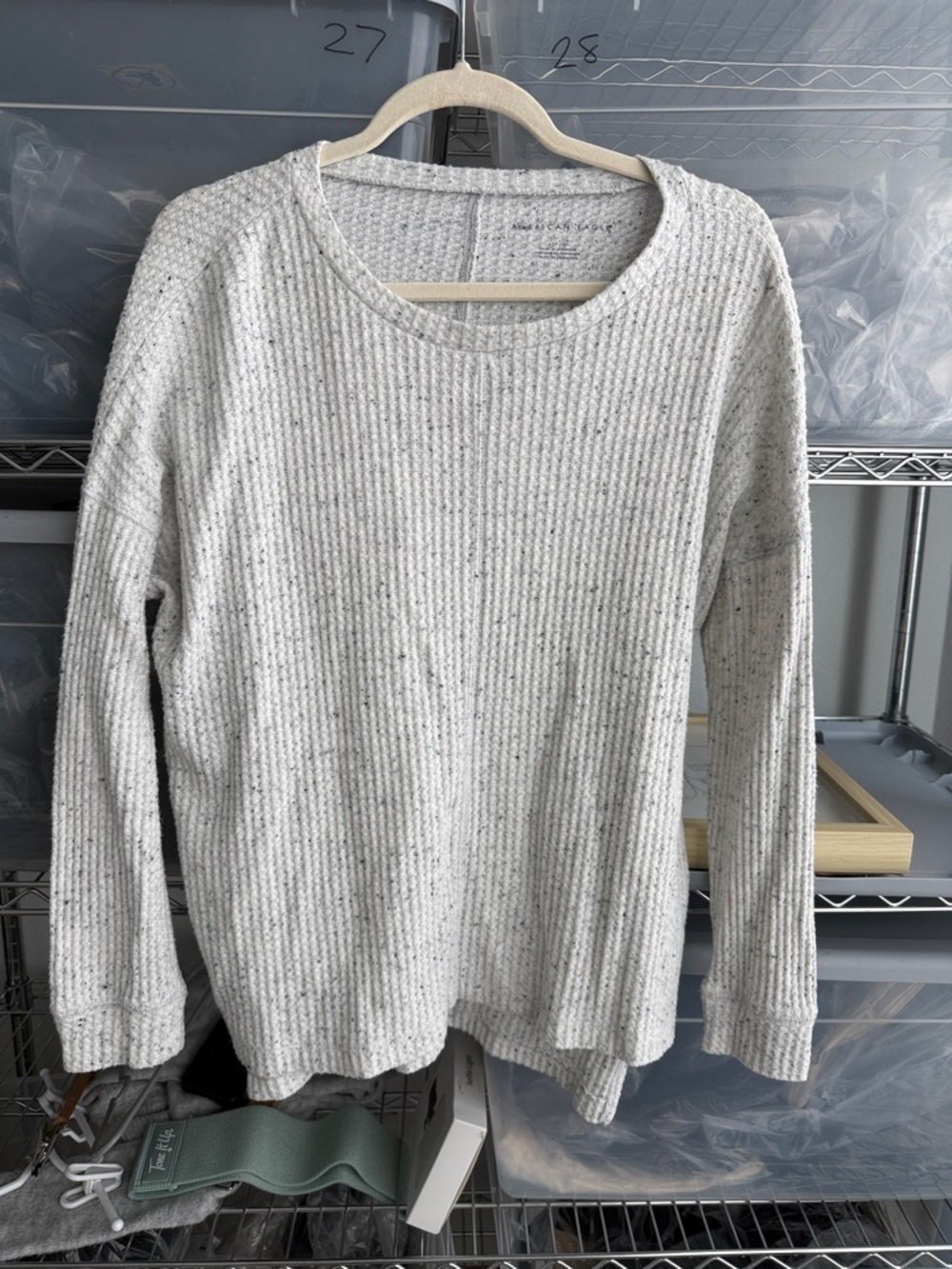 American Eagle Outfitters Light Heather Gray Ribbed Crewneck Sweater